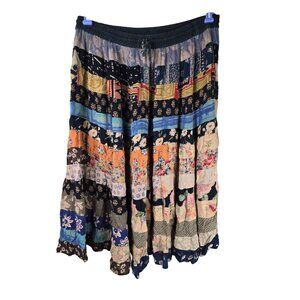 VINI Vintage Boho Patchwork Skirt XL Made in India Festival Hippie